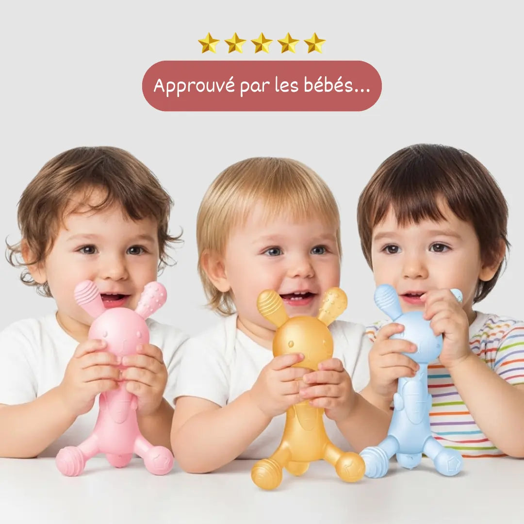 Dibly Amber - Anneau de dentition lapin en ambre baltique et caoutchouc naturel avec queue brosse à dents