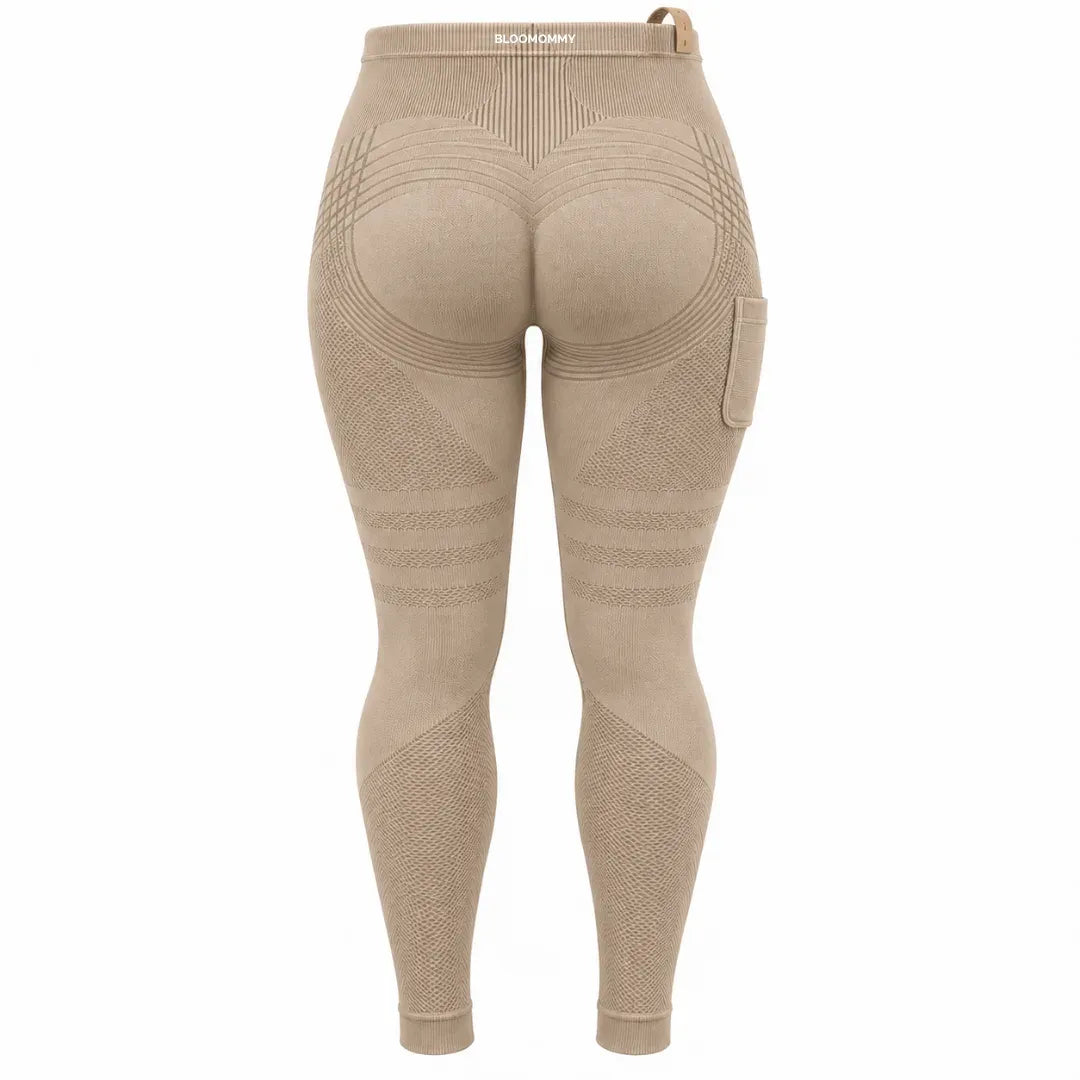 Beige maternity leggings, flat back