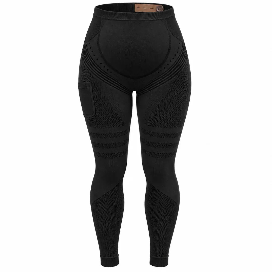 Black maternity leggings, flat front