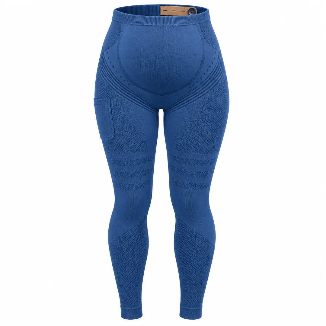 Blue maternity leggings, flat front