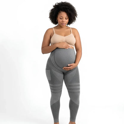 Gray maternity leggings, front