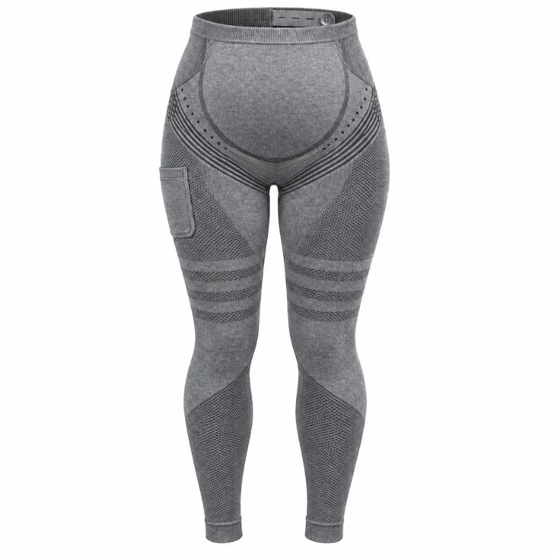 Gray maternity leggings, flat front